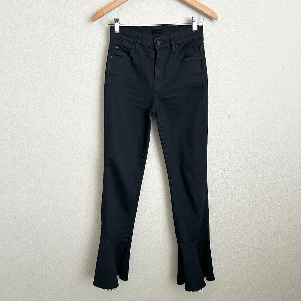 Mother Womens The Cha Cha Fray Jeans Flare Bell Bottom Size 25 Black Not Guilty